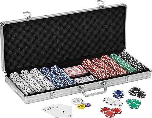 Juego de fichas Fat Cat de 115 gramos para Poker Gram Texas Hold em con estuche de aluminio - 500 fichas de color rayadas con símbolos de las caras
