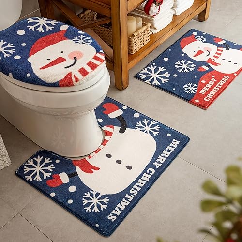 GRANNY SAYS Juego de alfombras de Navidad de 3 piezas, alfombras de baño de Navidad antideslizantes, lavables, juego de funda de asiento de inodoro