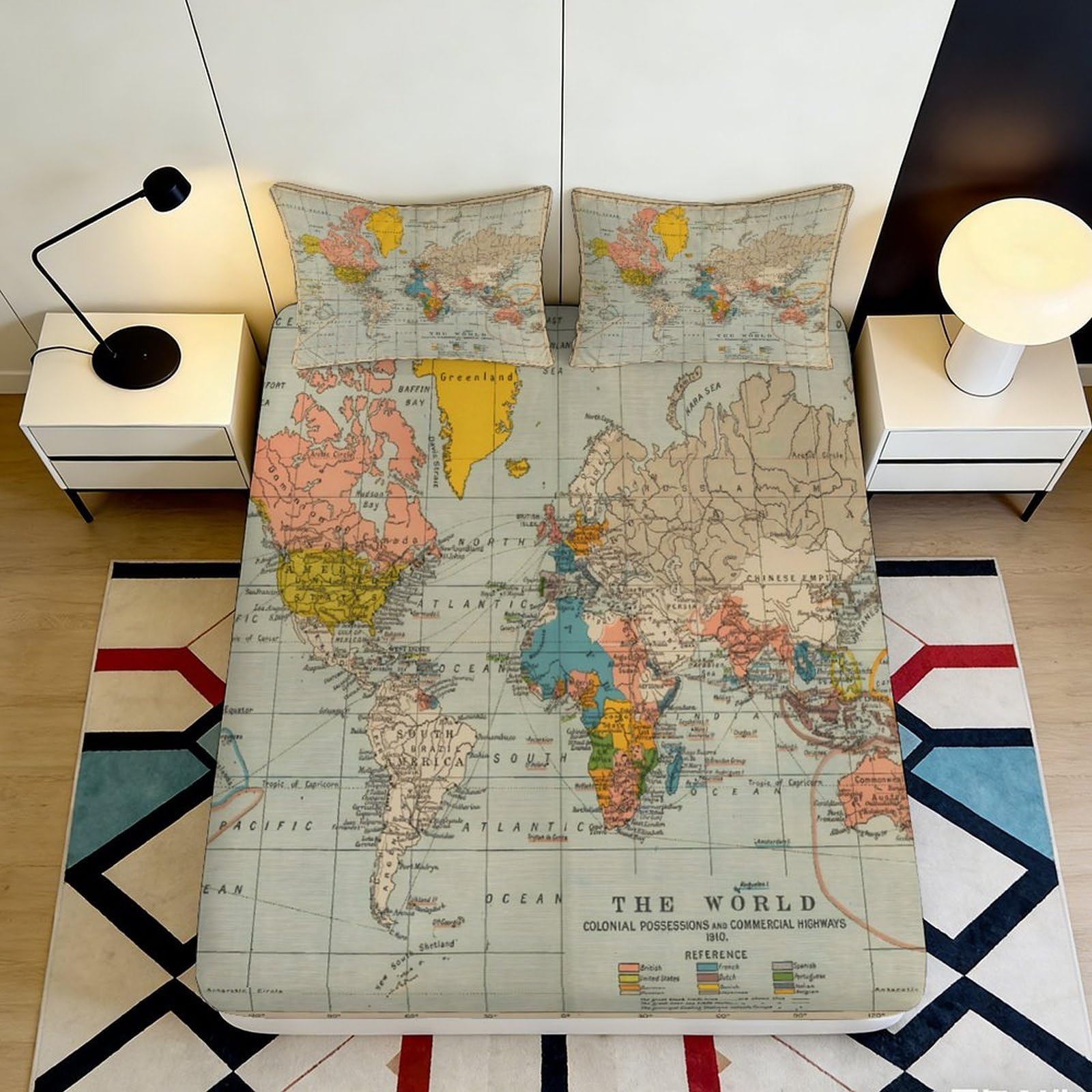 3D Printed World Map Fitted Sheet Microfiber Deep Pocket Elastic Hem for Bedroom Bedding Mattress Fitted Cover Washable 90x200x25cm