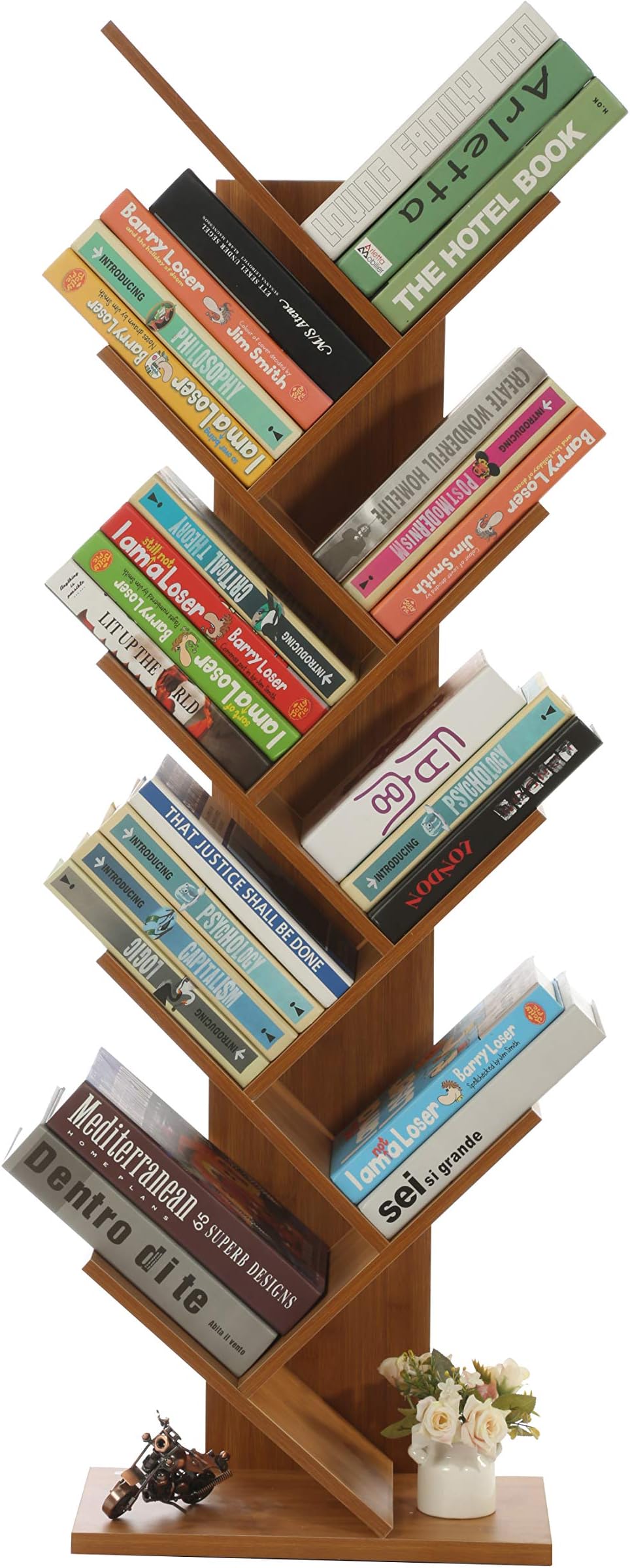 JEROAL 9-Shelf Tree Shaped Bookcase, Free Standing Bookshelves, Display Bookshelf Storage Organizer for CDs, Magazines & Books (Bamboo)