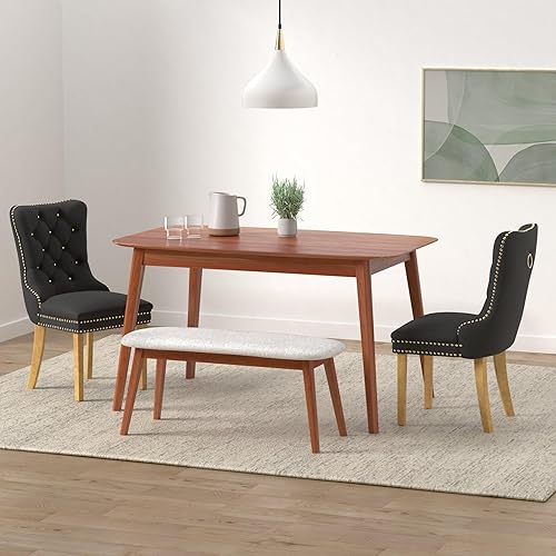 Miniatura 2 de Juego de 2 sillas de comedor negras tapizadas de terciopelo con ribete de anillo trasero y patas de acero inoxidable doradas, silla copetuda con