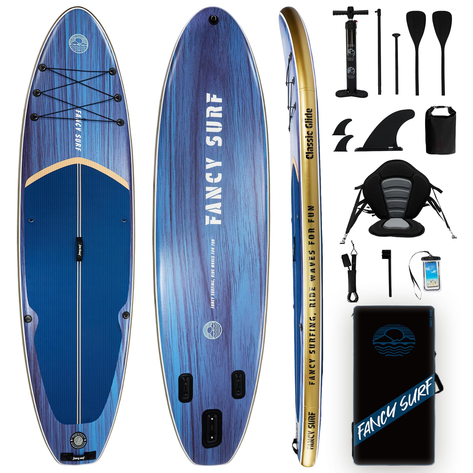 Tabla Paddle Surf Hinchable 351cm×89cm con Accesorios, soporta 200kg para Adultos. Incluye Bomba, Aletas, Mochila y Funda Impermeable móvil, Pesca, Yoga y Paseos.