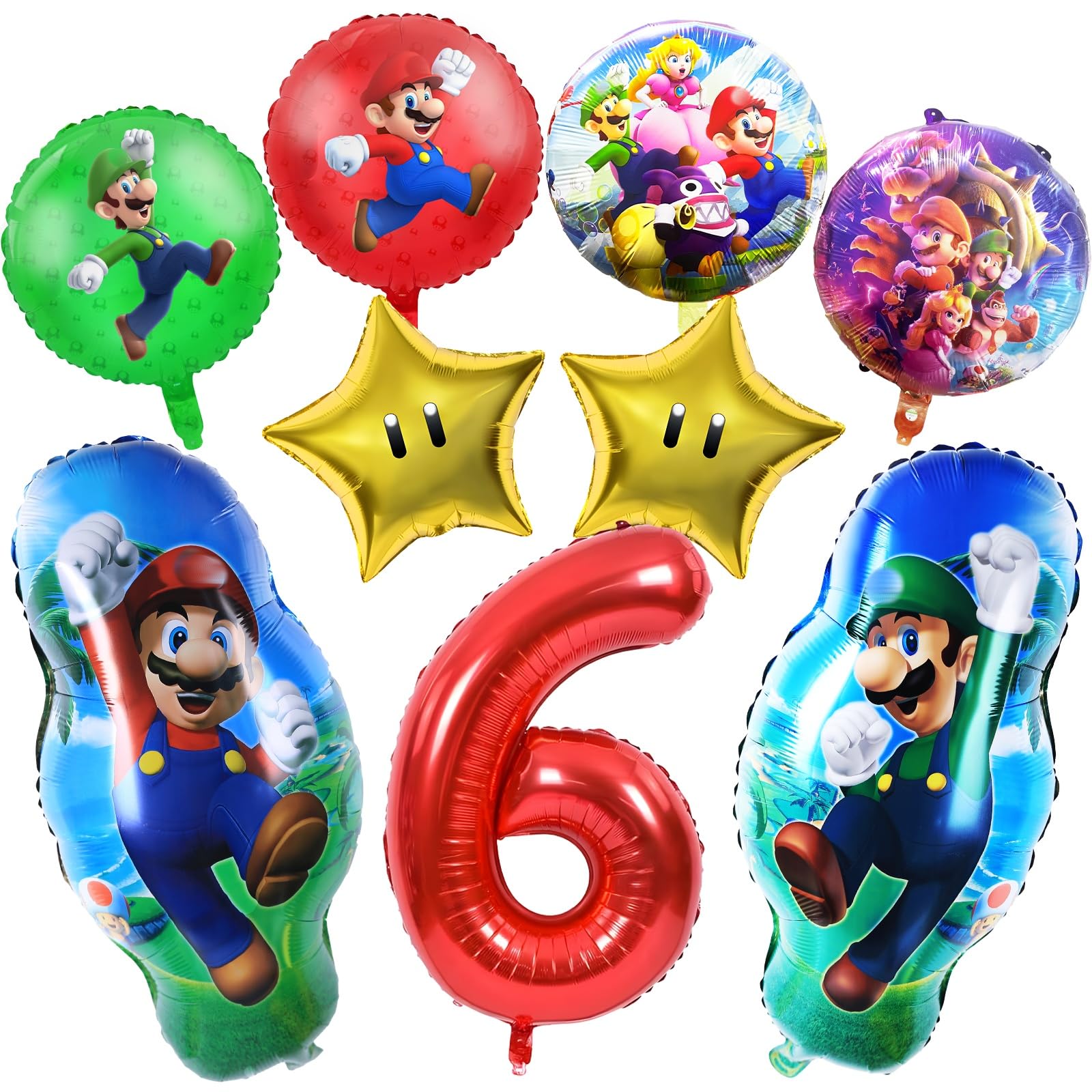 6th Mla Foil Balloons, Cartoon Birthday Party Decorations, Include Number 6 Foil Balloon, Star Balloons, Round Balloons for Kids Birthday Party
