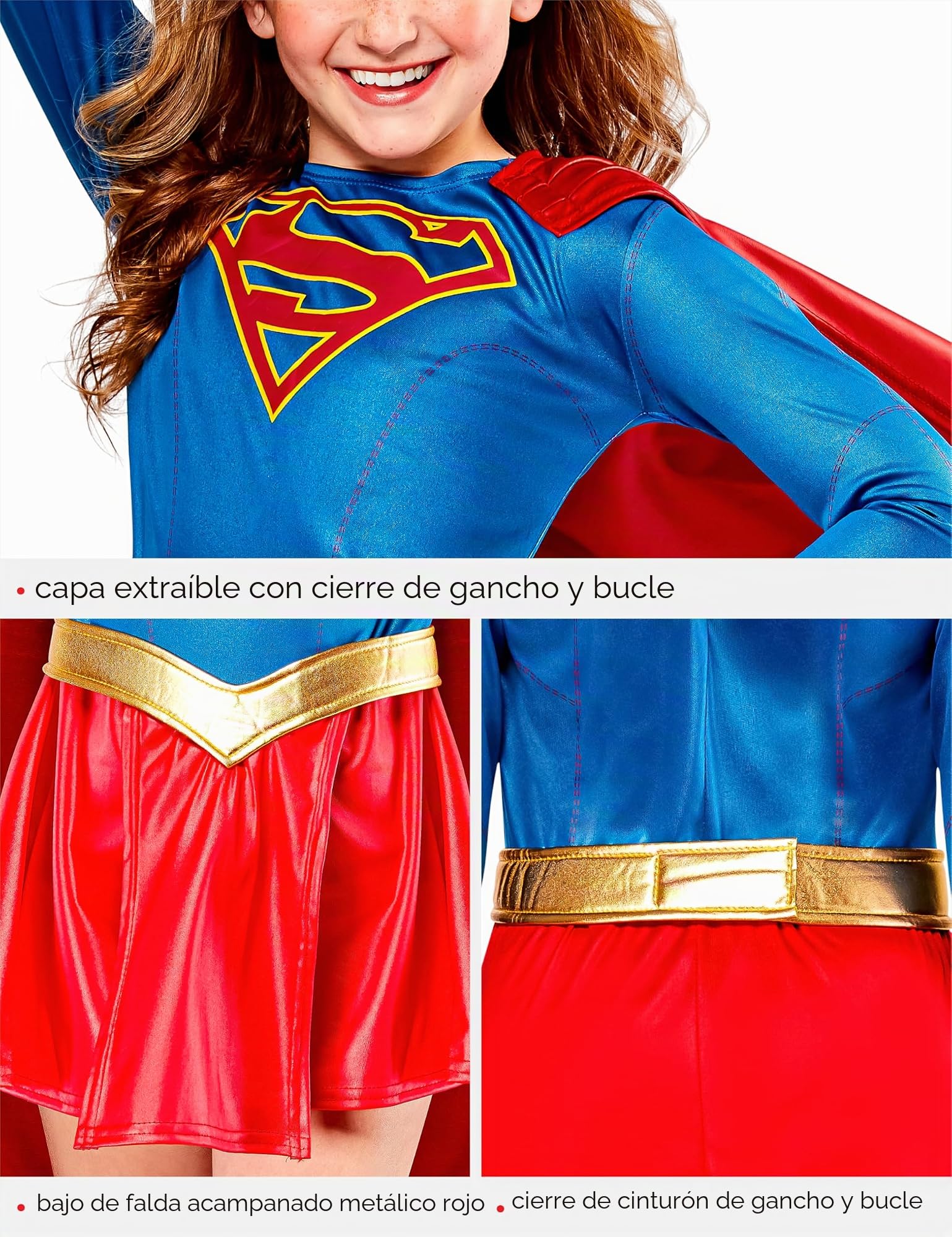Rubies 630076_L Disfraz de Supergirl, Color Azul/Rojo, 8-10 años, Talla L