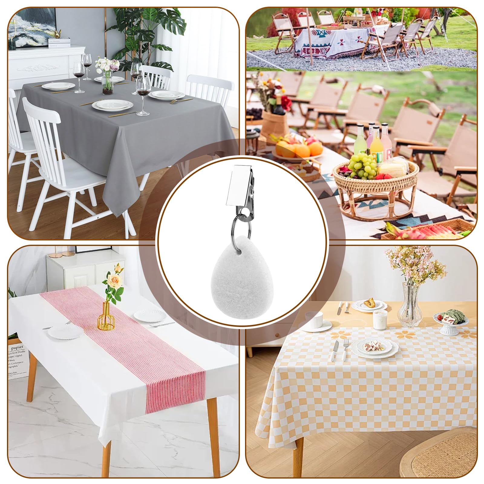 24 Stück Tischdeckenbeschwerer für Draußen, Naturstein Tischtuchbeschwerer Tischdecke Gewichte Outdoor Gewicht Tischdecken Beschwerer Tischtuchklammern für Draußen Picknicks Partys (Weiß) Garten