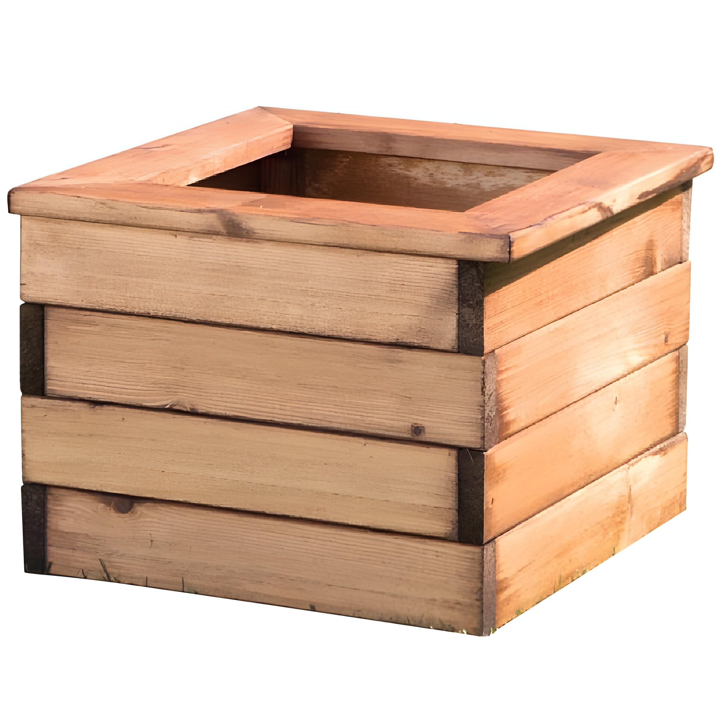 Primrose Scandinavian Redwood Slatted Square Garden Planter with Drainage Slats 32cm