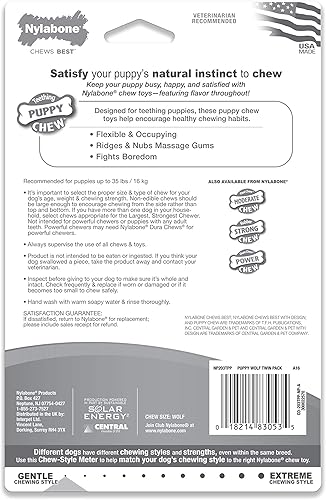 Miniatura 10 de Nylabone - Paquete doble de juguetes masticables para cachorros, juguetes masticables para dentición, suministros para cachorros, sabor a pollo,