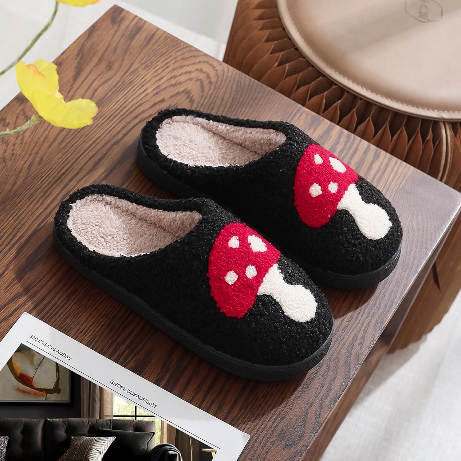Christmas Slippers Reindeer Slippers for Women and Men Holiday Halloween Slippers Indoor Bedroom Fluffy Warm Fleece Slippers Winter Soft Cozy Home Non-Slip Soft Plush Slip-on Wool Lined House Shoes - Image 5