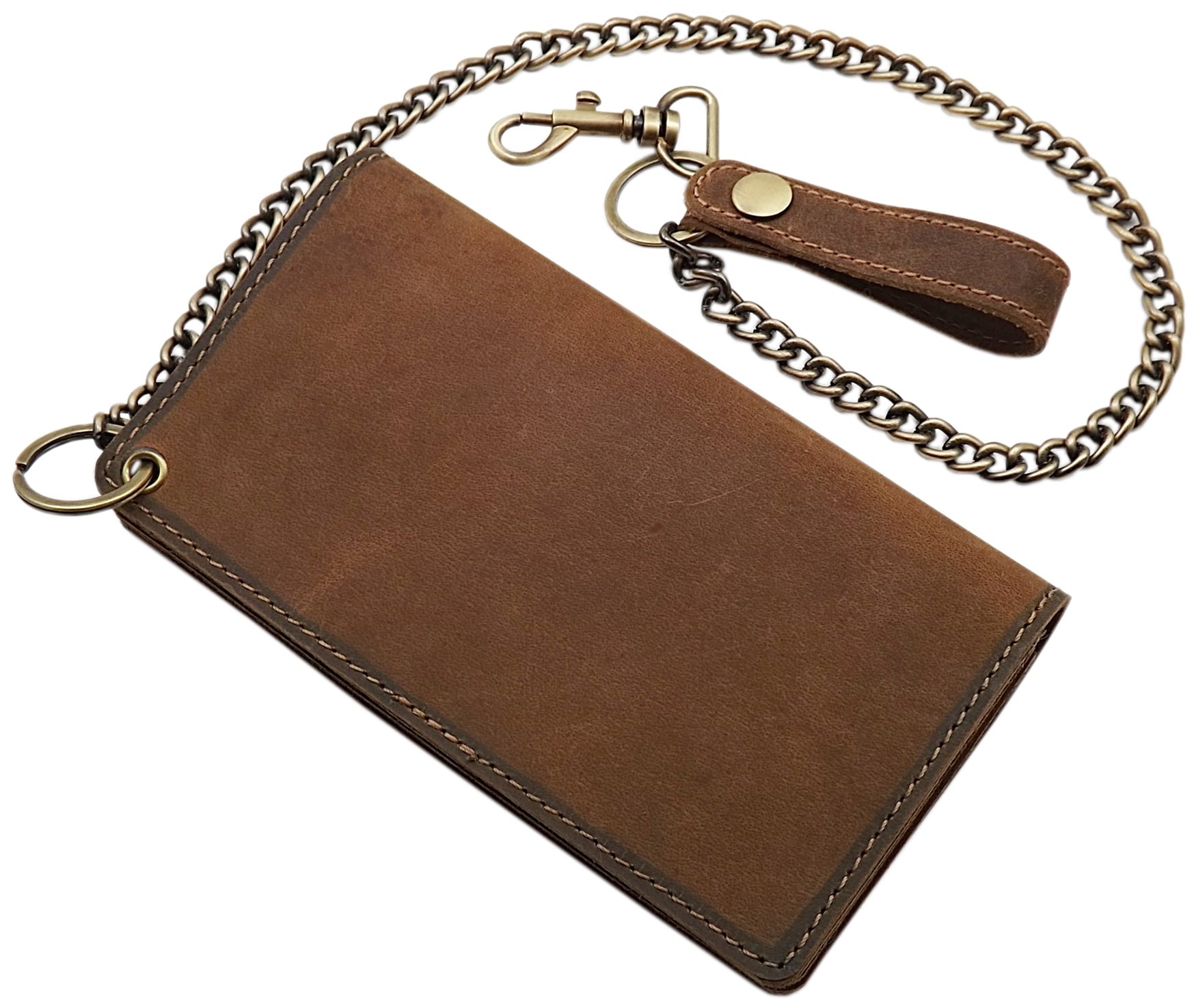 myledershop Cuir de Buffle Motard Porte-Monnaie avec chaîne en métal et Amovible Porte-Cartes avec Moto Motif avec Blocage RFID et NFC (Marron)