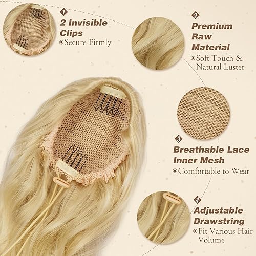 Miniatura 10 de BARSDAR Extensión de cola de caballo con cordón, 26 pulgadas, extensiones de cabello sintético negro con clip en cola de caballo, extensiones de