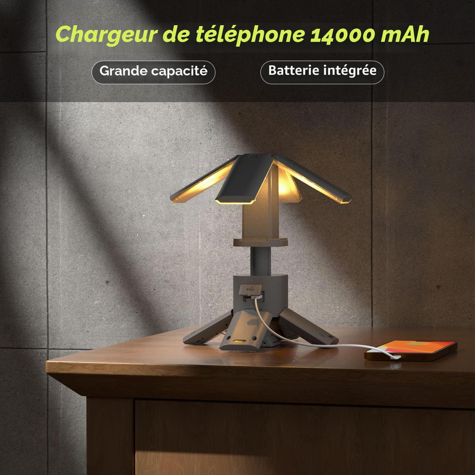 Lanterne de camping télescopique rechargeable 14000 mAh LED Multifonctions, lanternes magnétiques pour chantier, éclairage de tente de camping sans fil, Lampe de tente portable, alimentation