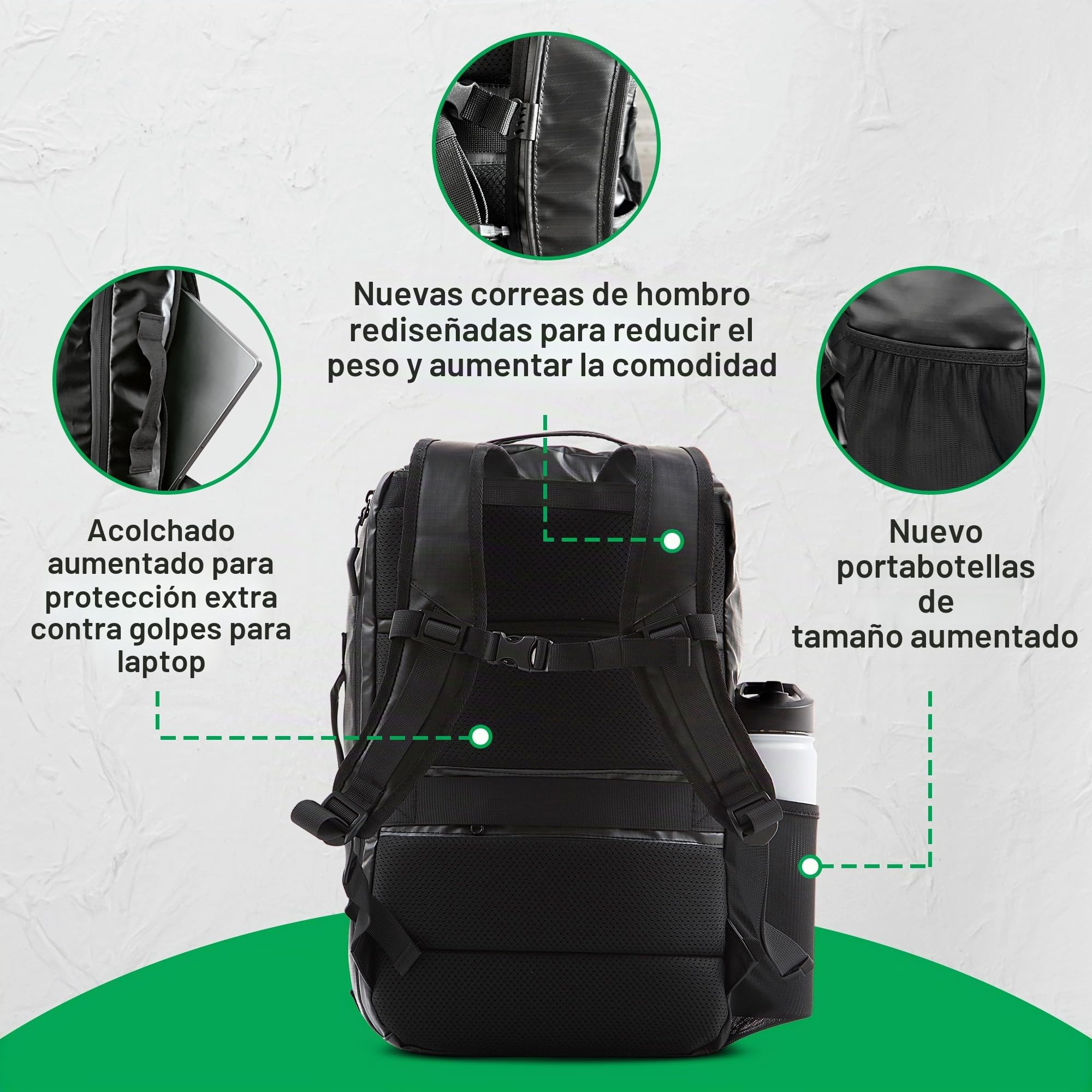 COR Surf The Island Hopper - Mochila de viaje en tamaño de equipaje de mano, cremalleras impermeables, compartimentos secretos, correas ergonómicas para el hombro, mochila para portátil, 2.0 Negro Con