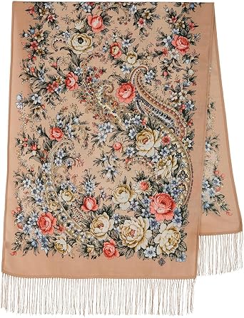Pavlovo Posad 100% Wool Evening Shawl and Wrap for Women Wool Shawl with Silk Fringe 23.6x59 60150m