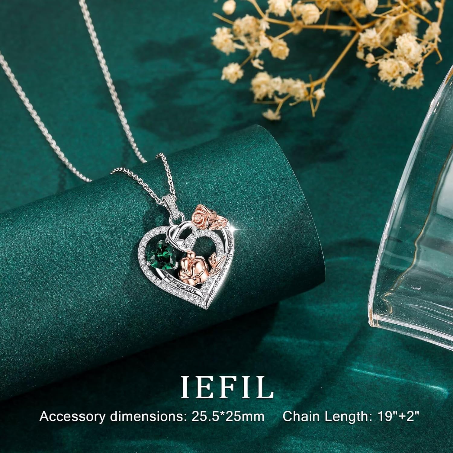 Iefil Birthstone Necklace for Women - 925 Sterling Silver Heart Necklace for Women, Anniversary Birthday Gifts for Wife Girlfriend Mom - Image 6