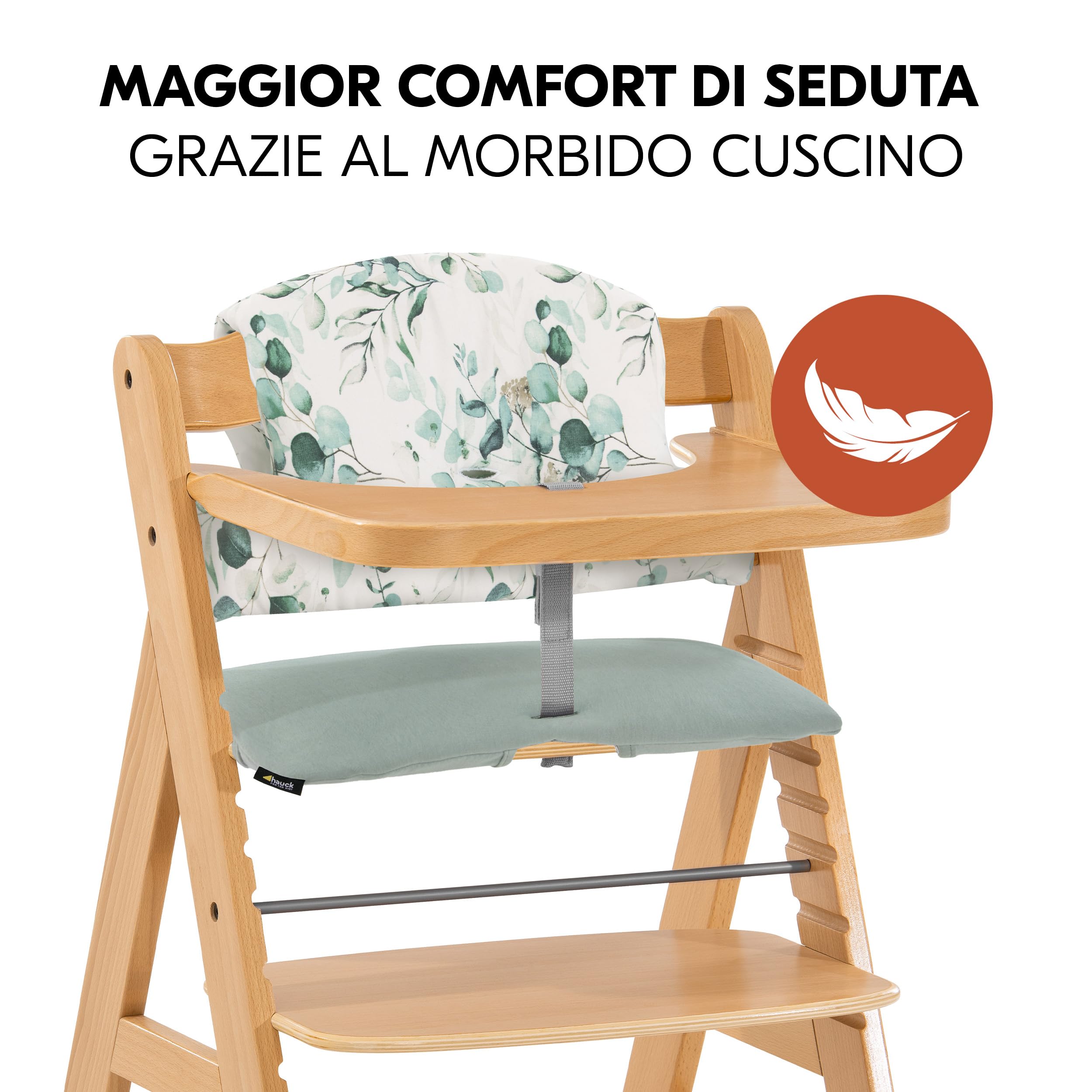 hauck Seggiolone Set Alpha+ Move - Sedia Evolutiva Legno con Ruote, Vassoio e Cuscino - 2 Piatti in Silicone - Legno/Mint