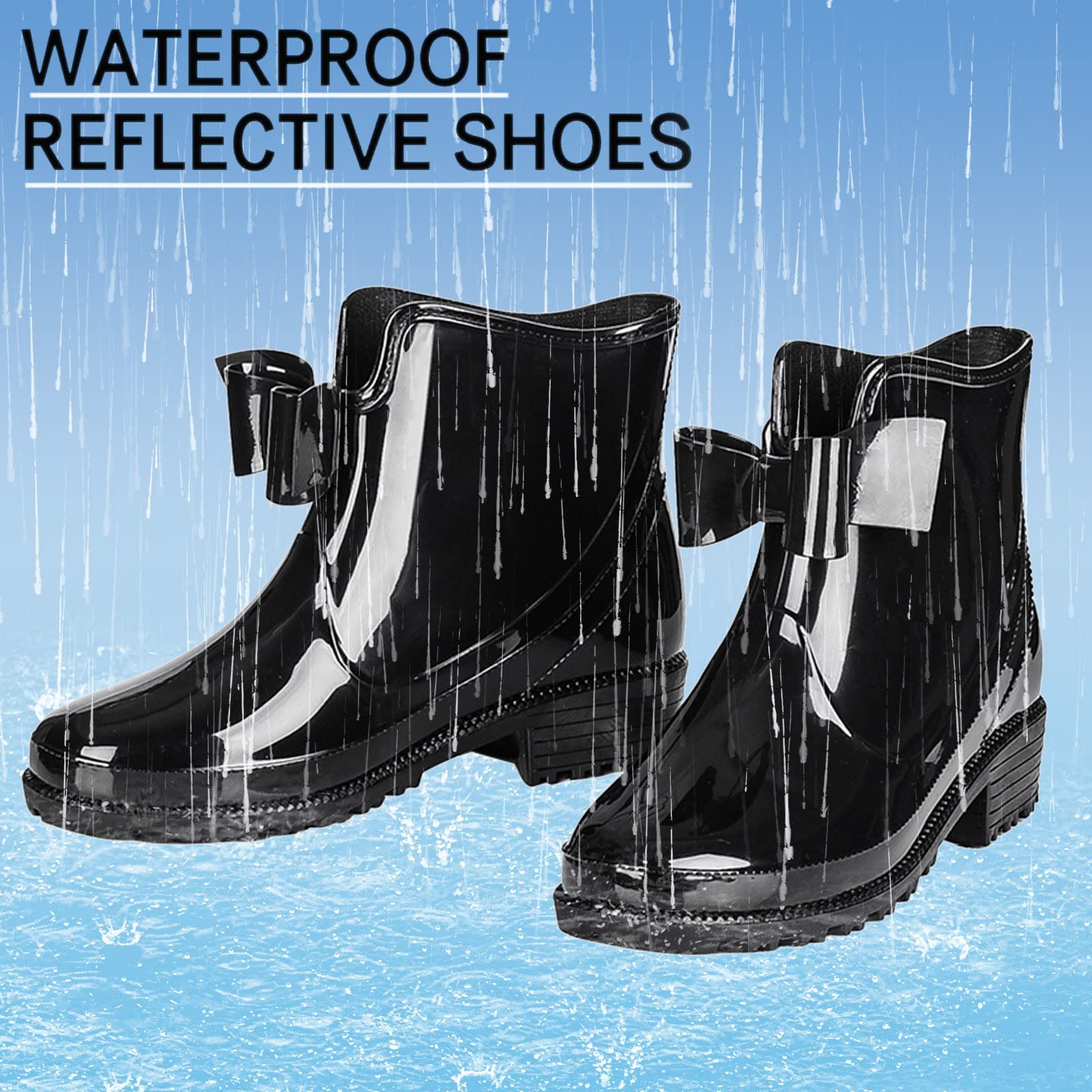 Generisch Bottes en caoutchouc tendance pour femme - Courtes - Imperméables - Antidérapantes - Avec nœud plat en plastique - Polyvalentes - Confortables - Élégantes - Courtes - Chaussures de pluie