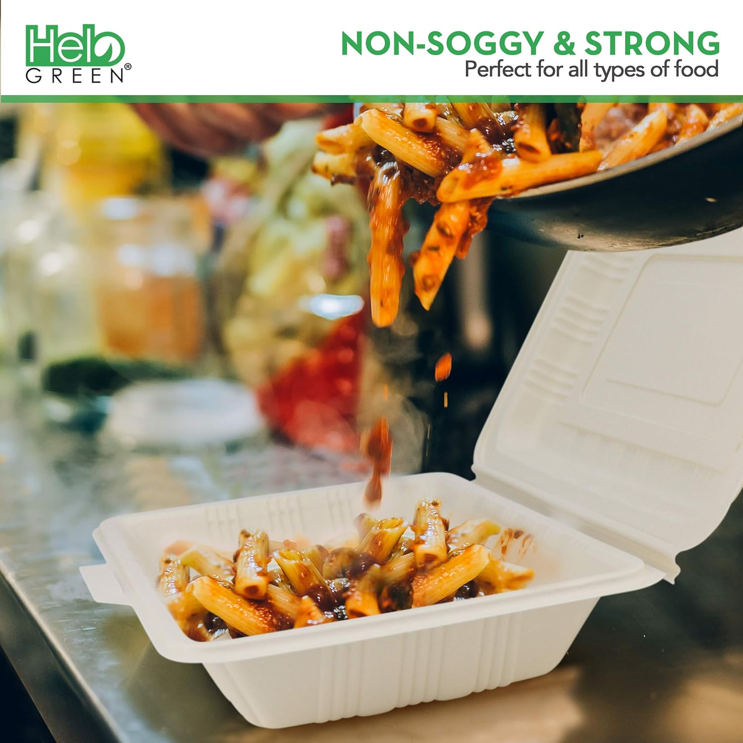 HeloGreen [125 Count] Eco Friendly Take Out Food Containers [7" x 5",1-Comp] - Small - Non Soggy, Leak Proof, Heavy-Duty Quality, Disposable To Go Containers for Food, Cornstarch, Microwave Safe : Industrial & Scientific