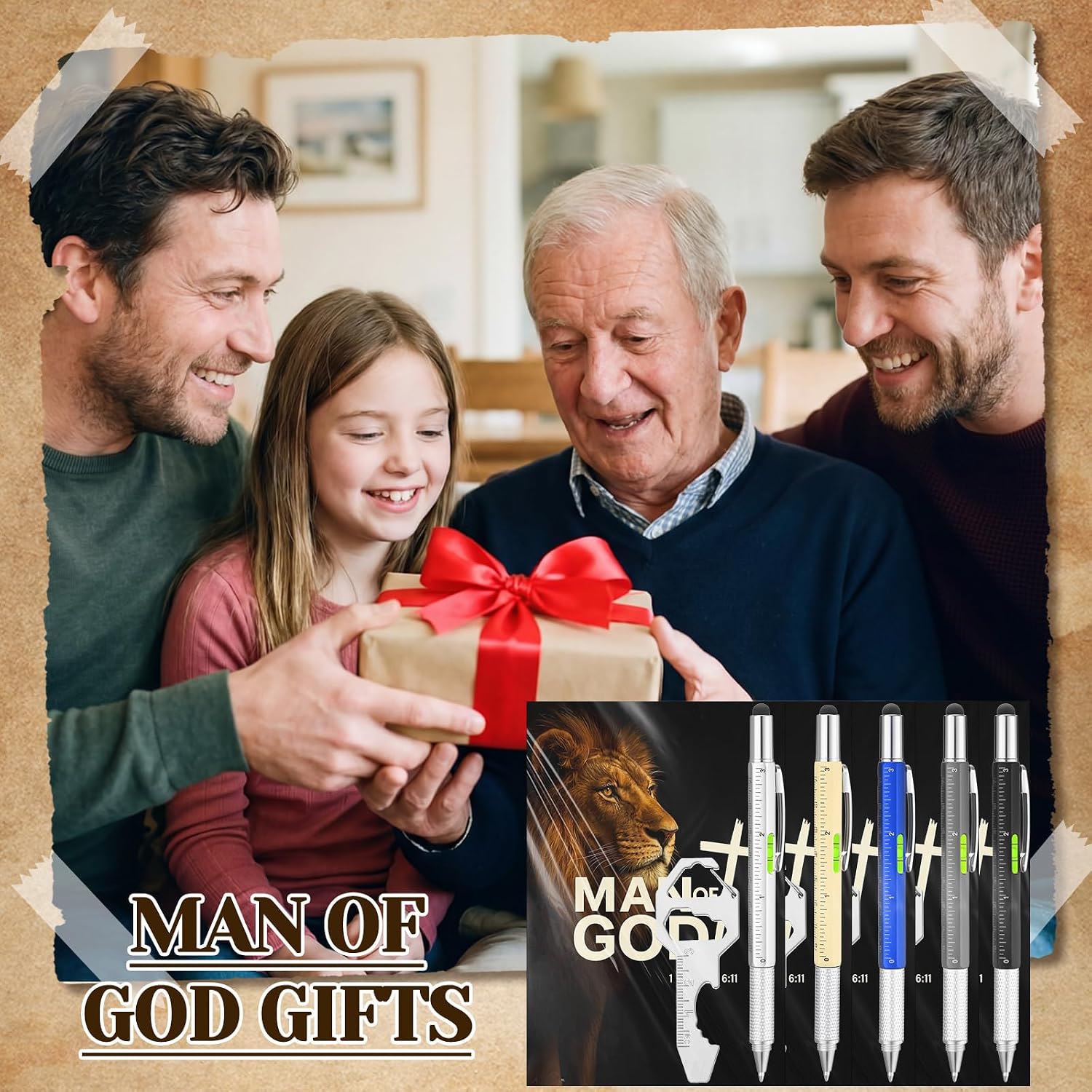 30 Set Father's Day Man of God Christian Gifts Bulk for Men Include 6 in 1 Multitool Pen Bible Verse Card with Multi Tool Keychain Gift for Husband Staff Church Party Favors (5 Colors)