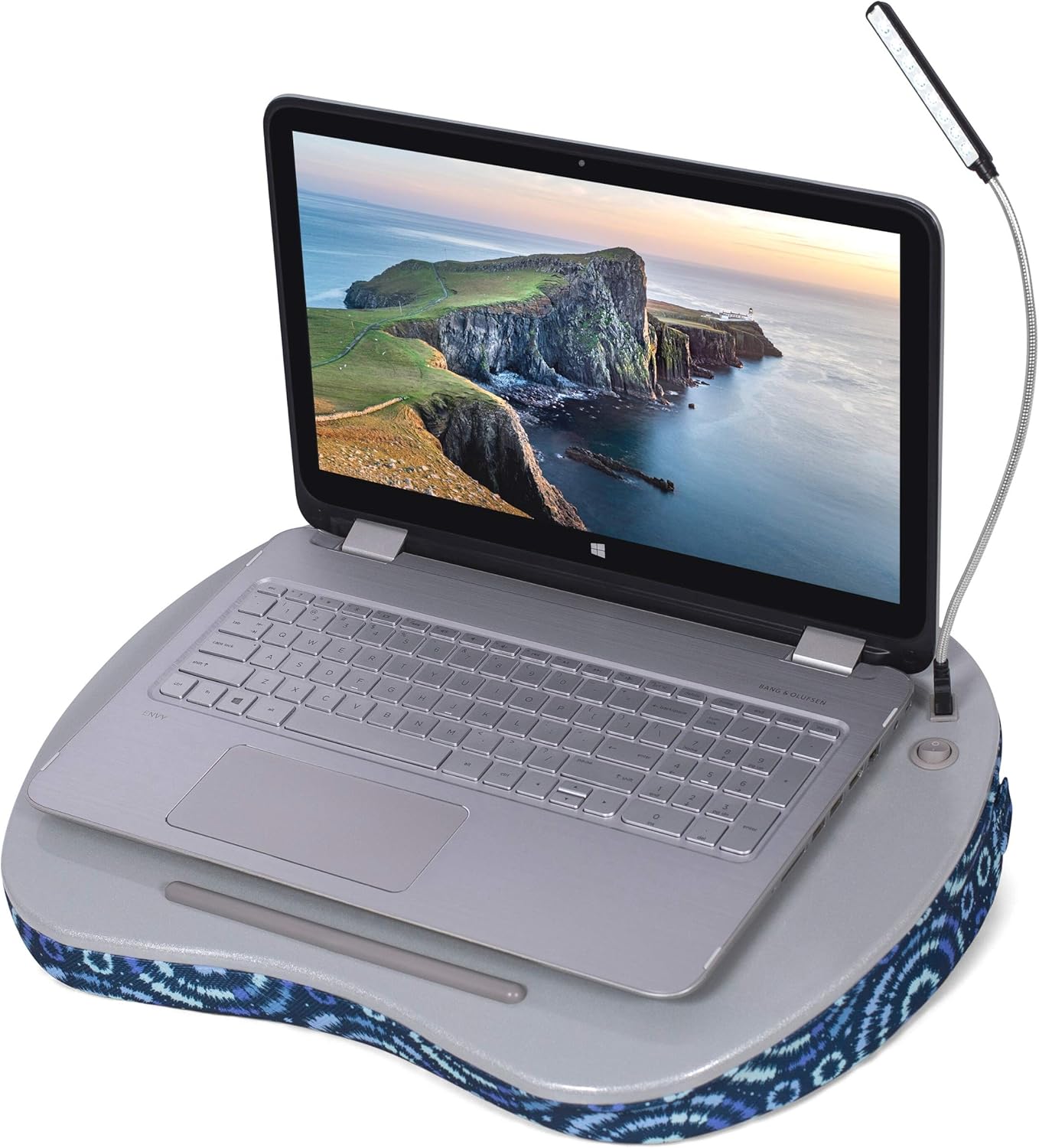 BIRDROCK HOME Lap Desk with Pillow Cushion | USB Light and Tablet Slot | Fits Laptops Up to 15" | Tablets Up to 9.6" | Blue Tiedye Sunburst Pattern | Laptop and Writing Lap Desk | Computer Stand