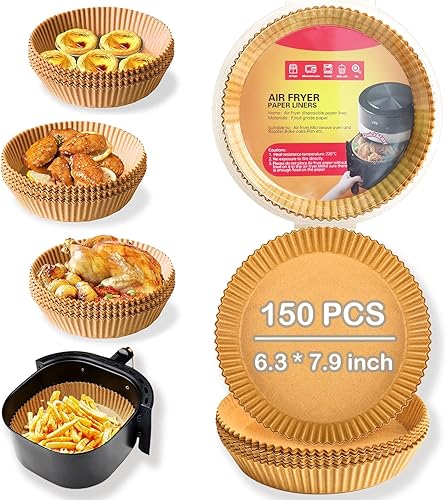 Forro de papel desechable para freidora de aire 150 piezas de papel de cocina redondo antiadherente 63 pulgadas a prueba de aceite hoja de papel