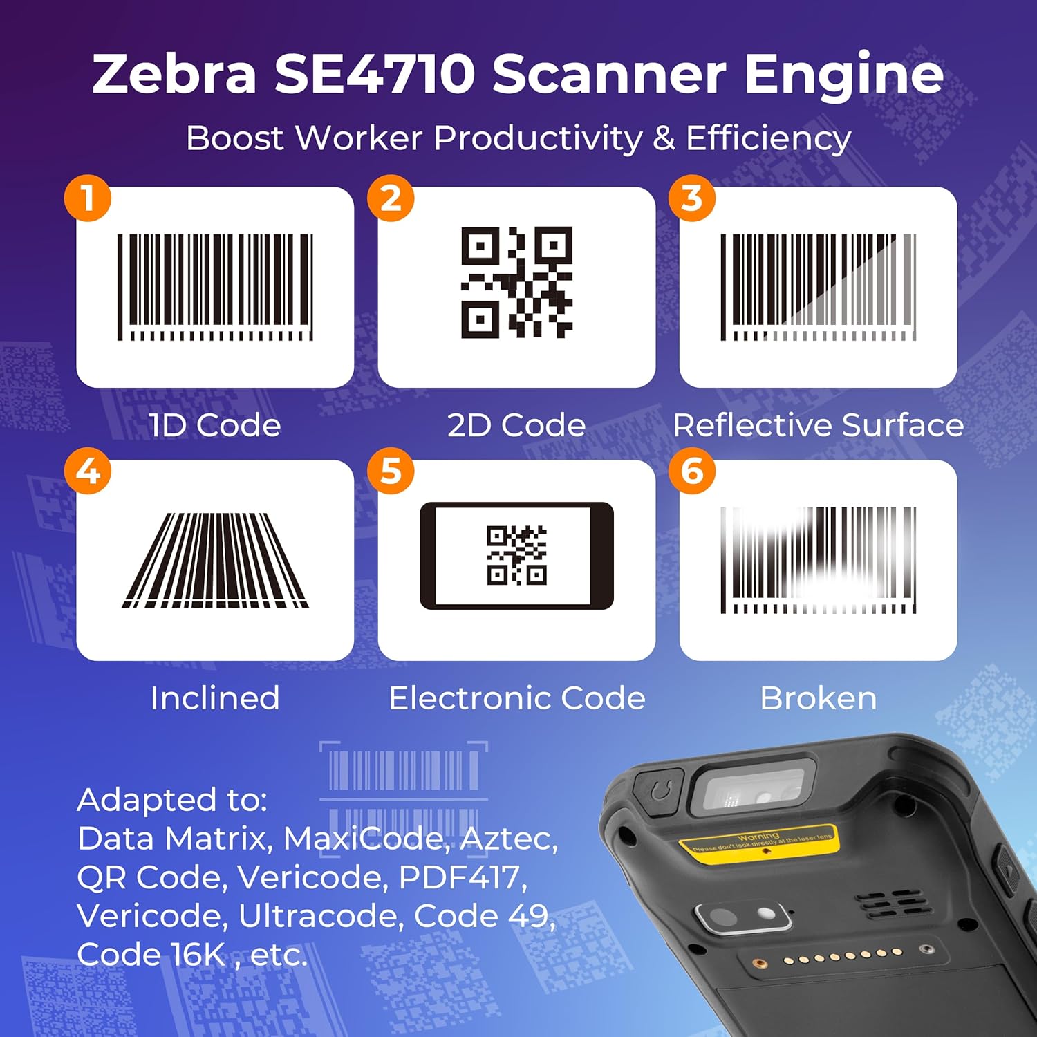 Volcora Escáner de código de barras Android PDA Escáner terminal de ...