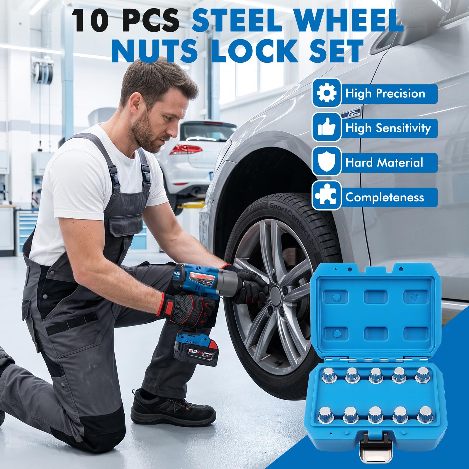 10-częściowy zestaw stalowych zamków do felg, pasuje do VW Polo, Golf