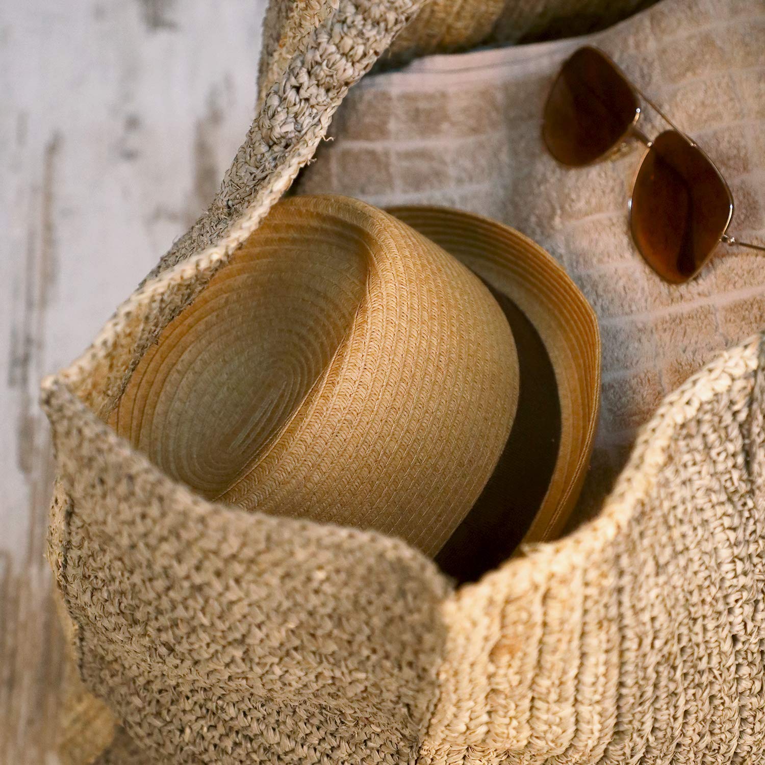 fiebig Jackson Trilby Papierhut mit farbigem Ripsband | Sonnenhut aus 100% Papier | Natur Sommerhut
