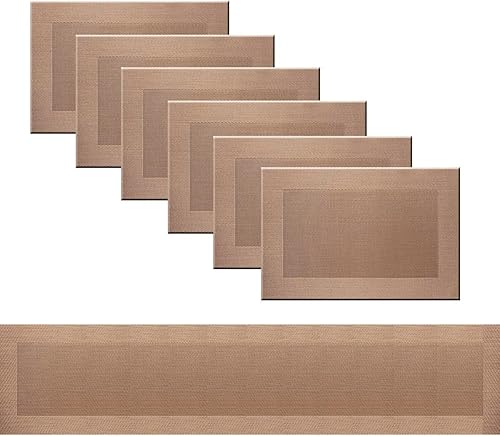 Miniatura 279 de PIGCHCY Juego de 6 manteles individuales beige de vinilo PVC duraderos para mesa de comedor, manteles individuales resistentes al calor, Beige -