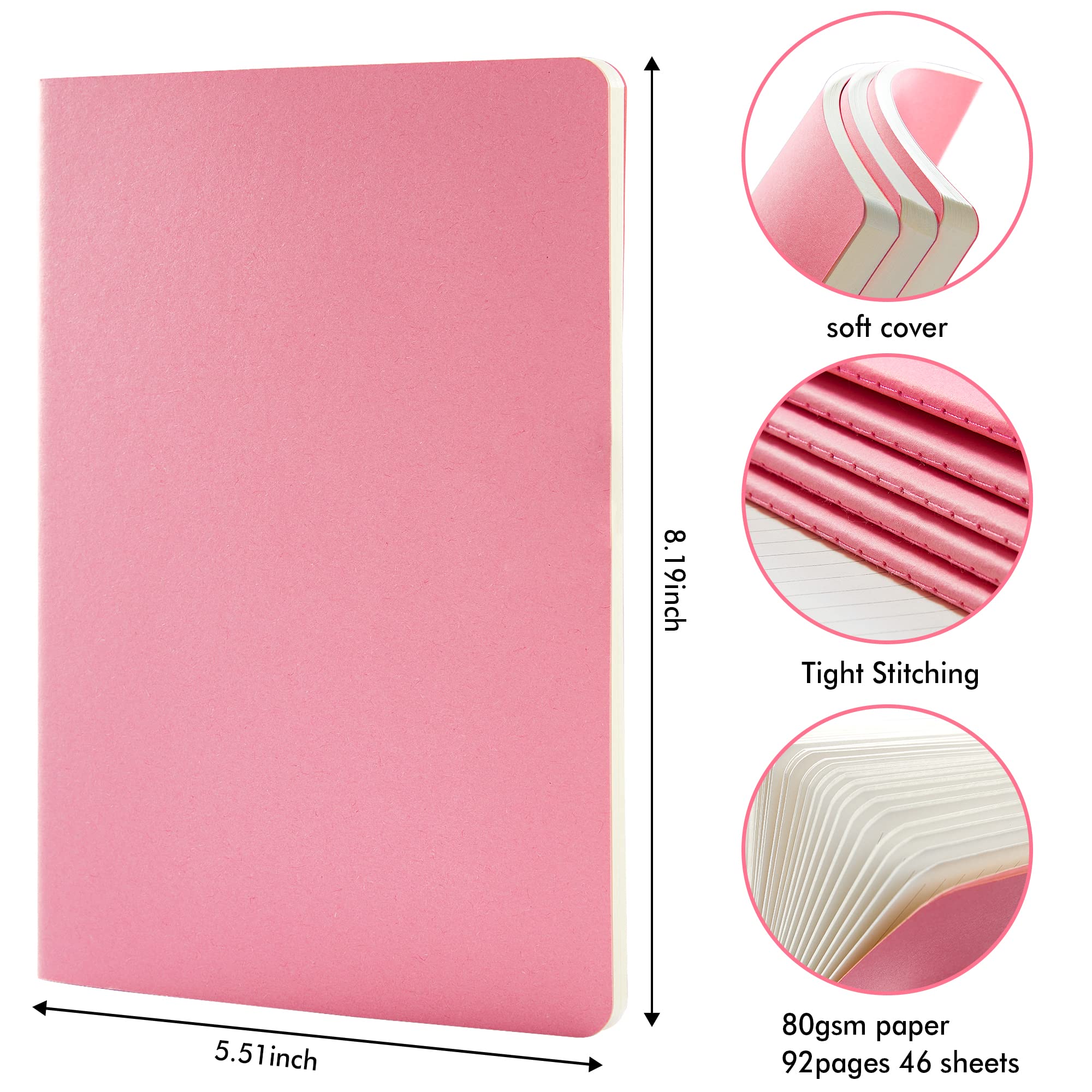 feela 8 Pack Soft Cover Notebooks A5 Lined Journal Notebooks College Ruled for Work Lined Travel Journal for Women Men Note Taking Study Notepad School Supplies Business Writing Note Books - Image 2