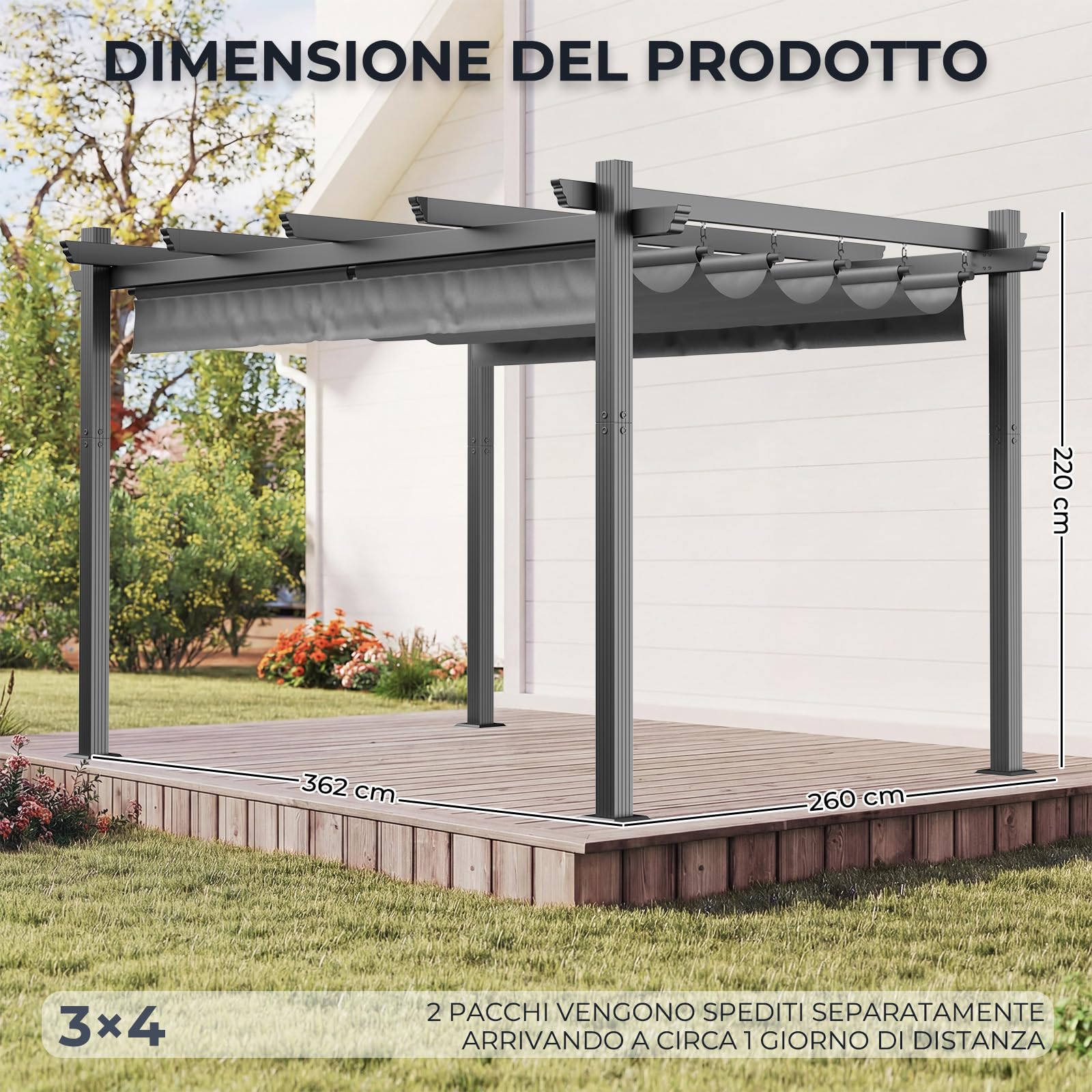 Devoko Gazebo Pergola 3x4, Pergolato Bioclimatico UV50+, Giardino Terrazzo, Nero