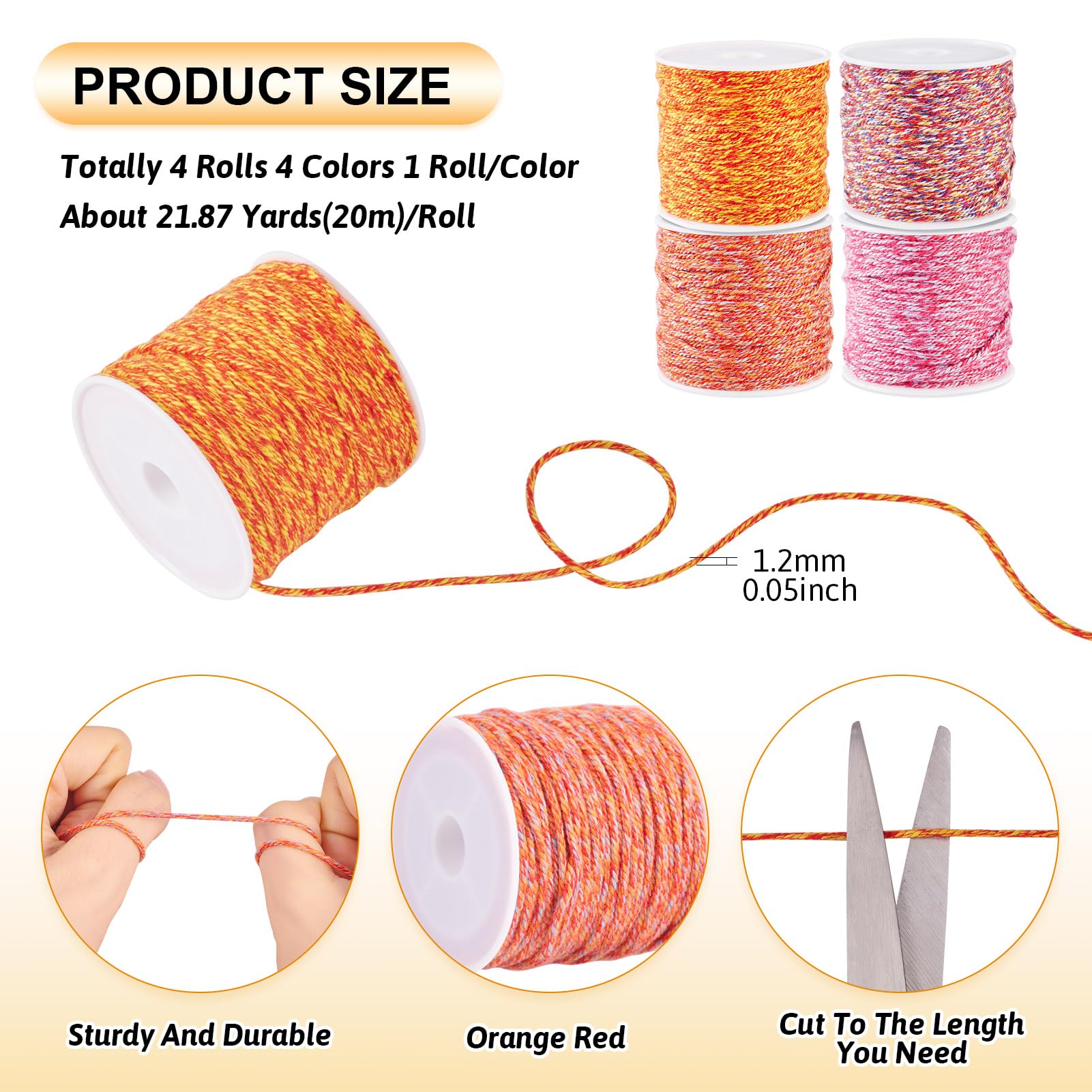 Spritewelry 4 Rolls 1.2mm Braided Cord Thread Polyester Twine Macrame Cord Round Beading String for DIY Crafts Bracelet Necklace Jewelry Making Orange Red - Image 3