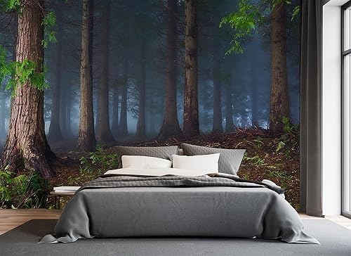 Miniatura 6 de Papel tapiz de bosque brumoso, 108 x 75 pulgadas, mural de pared de paisaje natural para dormitorio, sala de estar (no se puede despegar ni pegar)