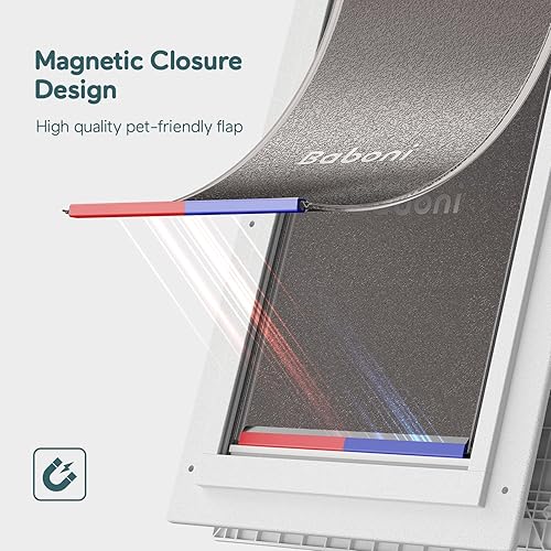 Miniatura 6 de Baboni Puerta para mascotas con 3 solapas para puertas interiores y exteriores, marco de plástico duradero y túnel telescópico, cerradura de