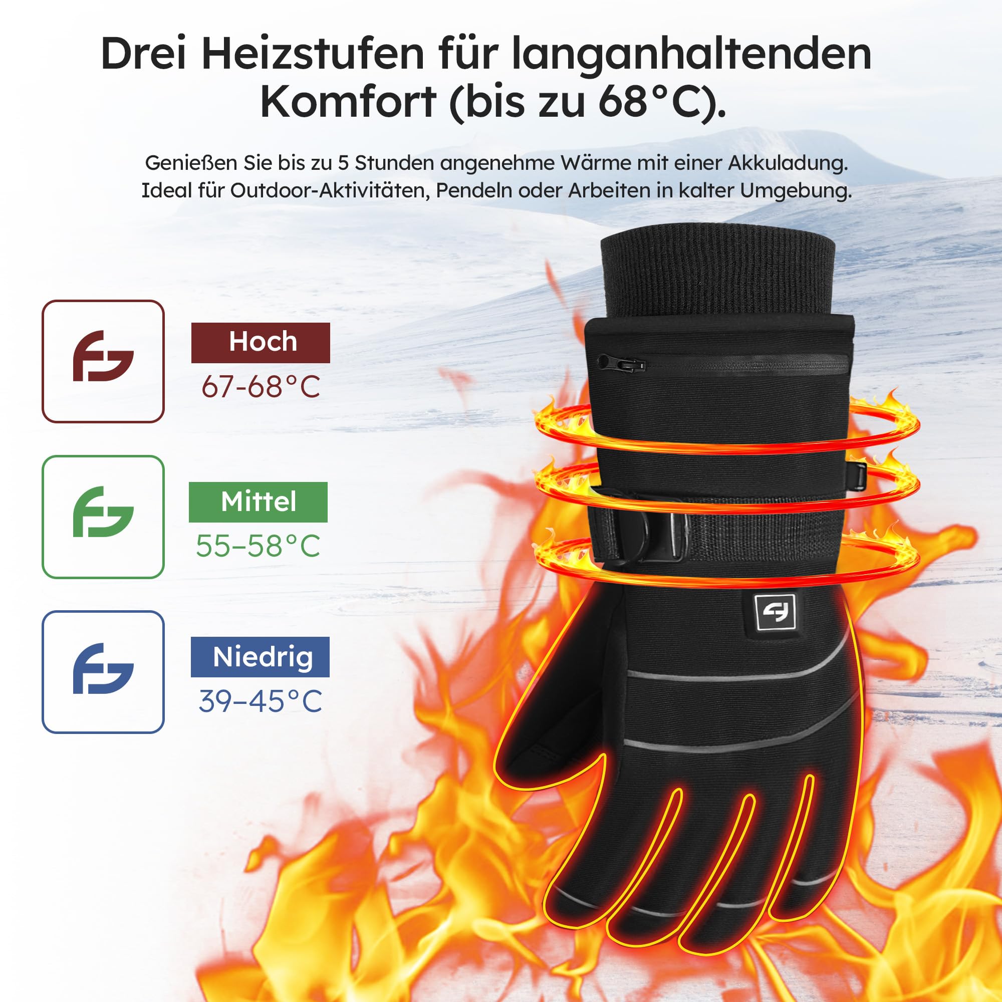 saaf Beheizte Handschuhe – Pro – 3 Positionen – Elektrischer Handschuh – Wasser- und Windabweisend – Beheizte Handschuhe Wiederaufladbar – Schwarz