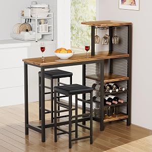 Pub Tables and Bar Height Dining Sets We Are Obsessed With (Amazon) VECELO Bar Table Set for 2, 3-Piece with Storage Shelves, Black