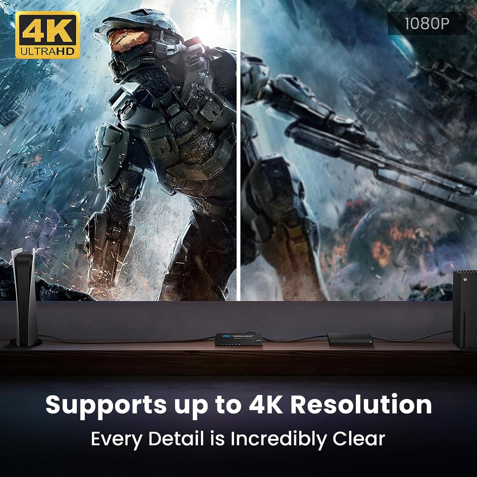 4K 60hz HDMI 5X1 Switch Video Splitter, HDMI Switch Splitter HDMI 2.0 Switch Splitter per HDTV PC Gamepad Console per Xbox per PS5, 5 ingressi 1 uscita, con telecomando