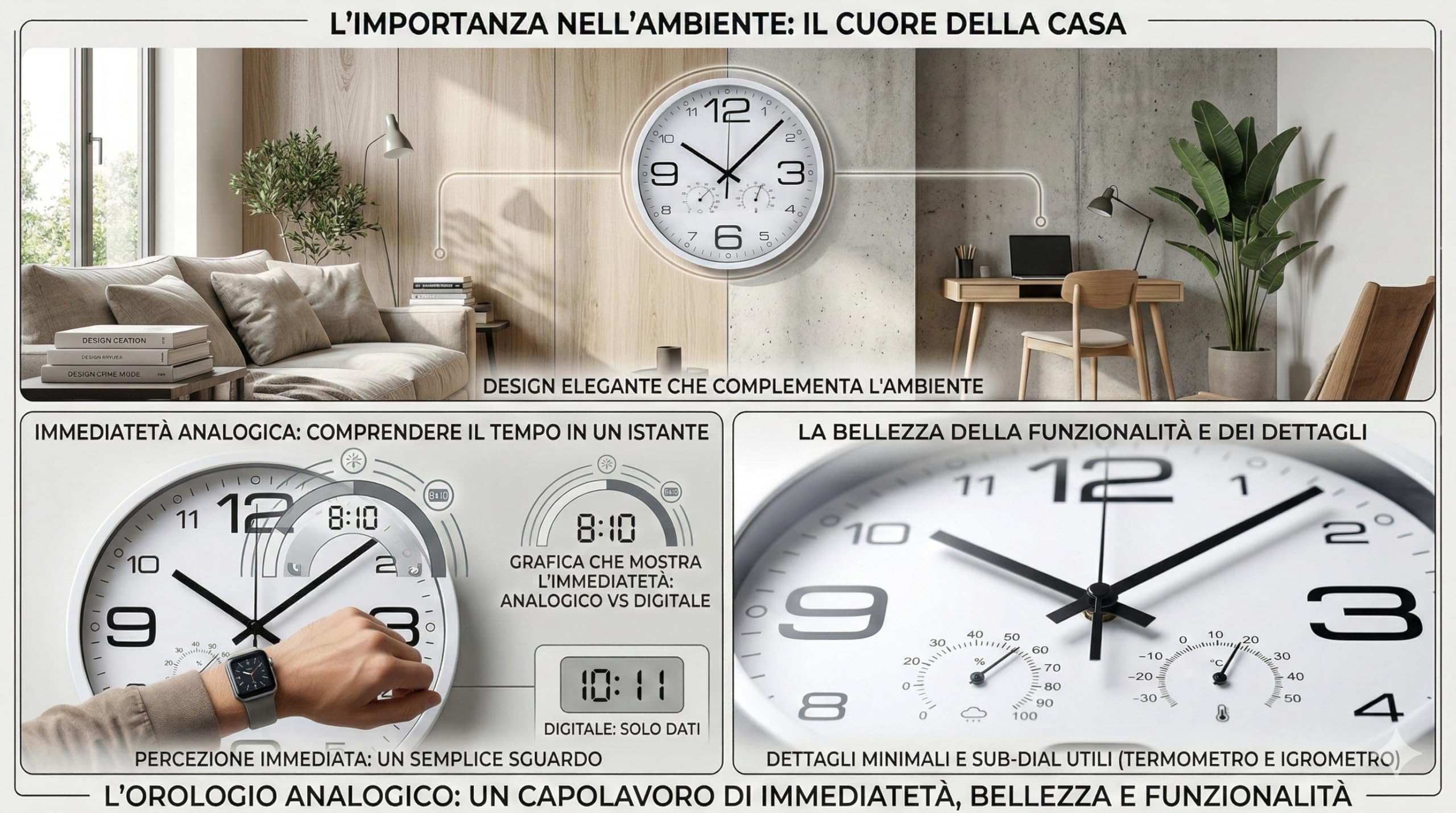 BERARDI | Orologio da Parete con Stazione Meteo, 30 cm, Termometro e Igrometro, Bianco