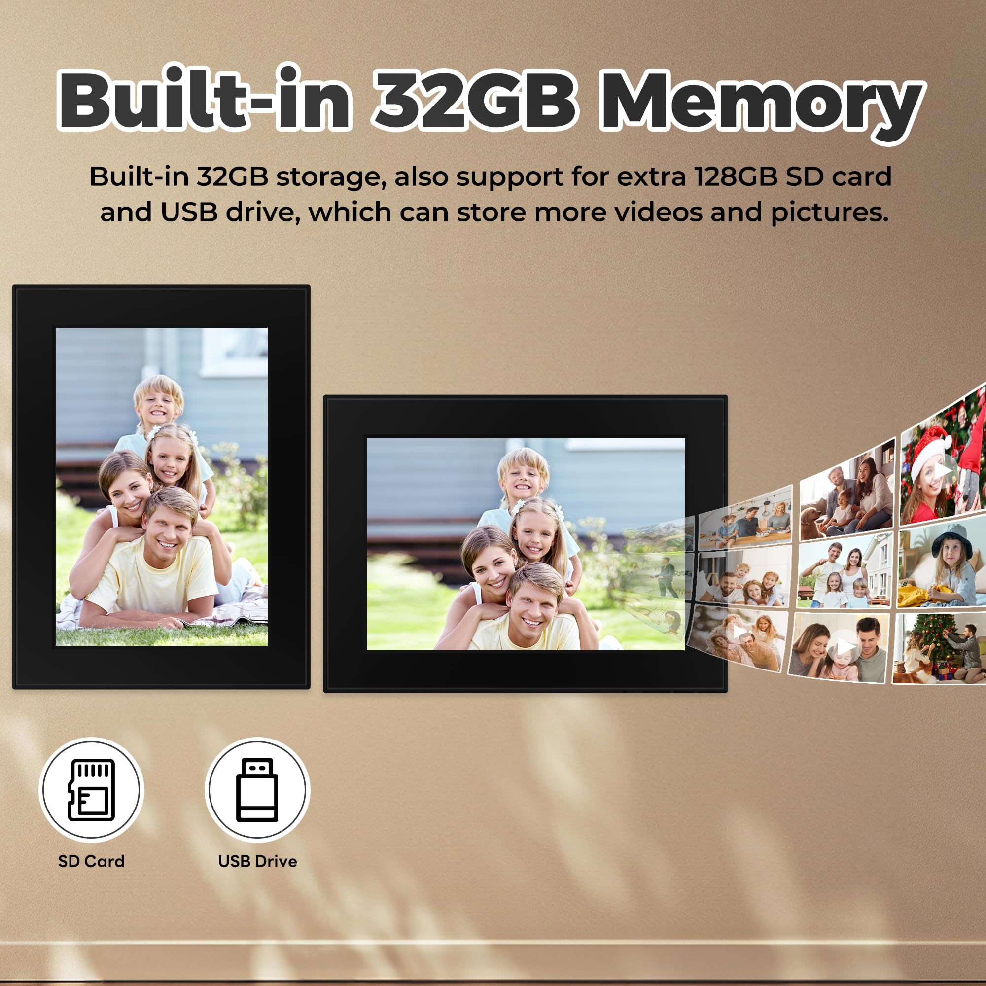 Marco de fotos digital WiFi de 32 GB, marco de fotos Frameo de 10.1 pulgadas, pantalla táctil IPS HD de 1280 x 800, rotación automática, comparte fotos/videos al instante a través de la aplicación