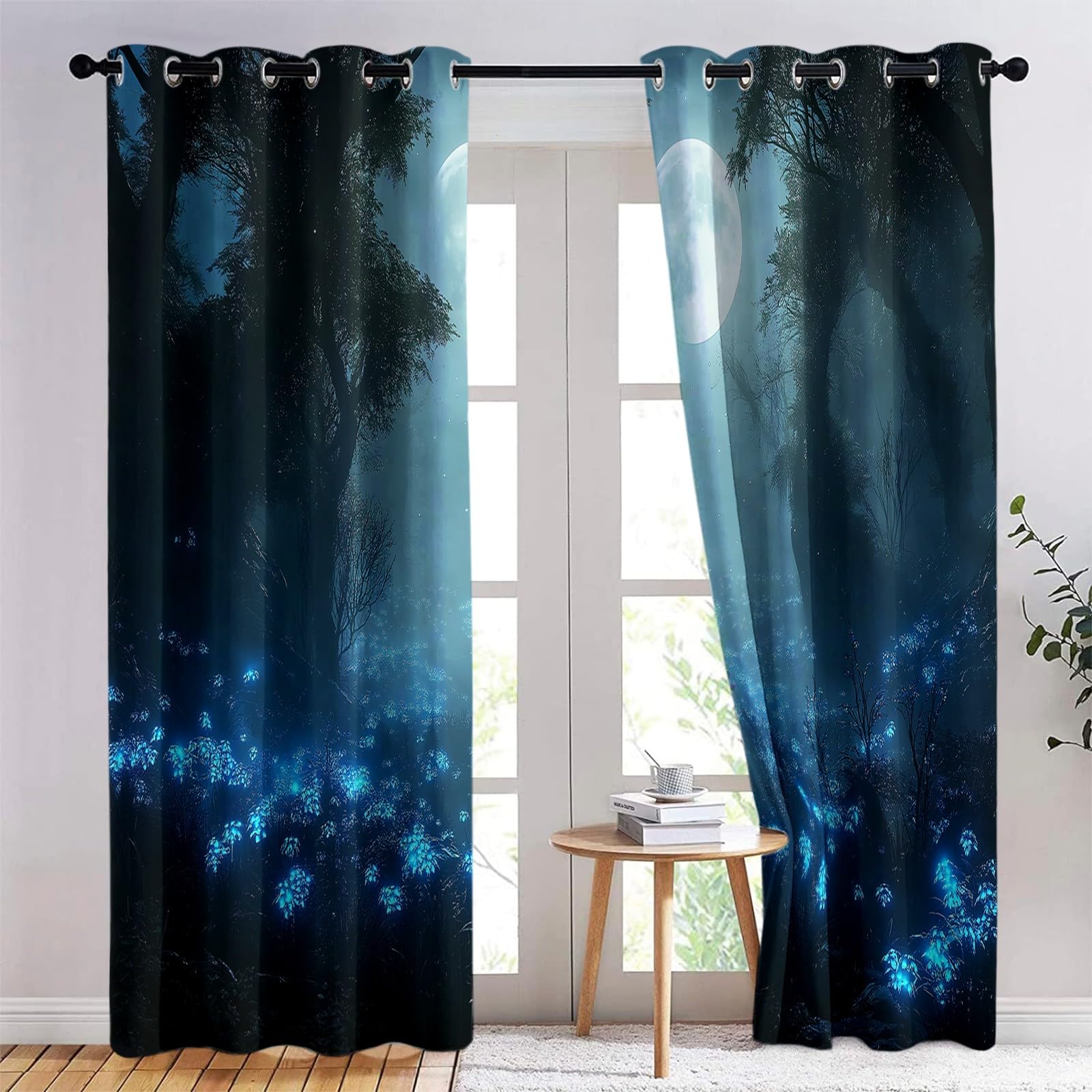 Nuages Et Fleurs Rideau Occultant, Style Rêveur Rideau Thermique Isolant Tenture Opaque à Oeillets Draperies IntéRieurs pour Chambre Salon Décoration 2 Panneaux 110L x 215H cm