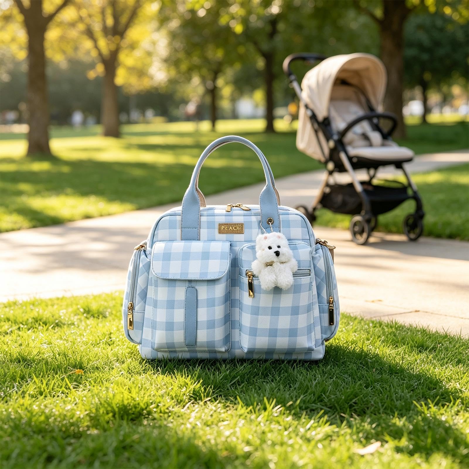 Torba Tote na Pieluchy Z Rączką Mała Stylowa Torba Bagażowa W Kratę