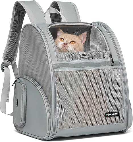 Mochila transportadora para gatos, mochila de malla para gatos pequeños, aprobada por aerolíneas, para perros medianos y pequeños, cachorros,