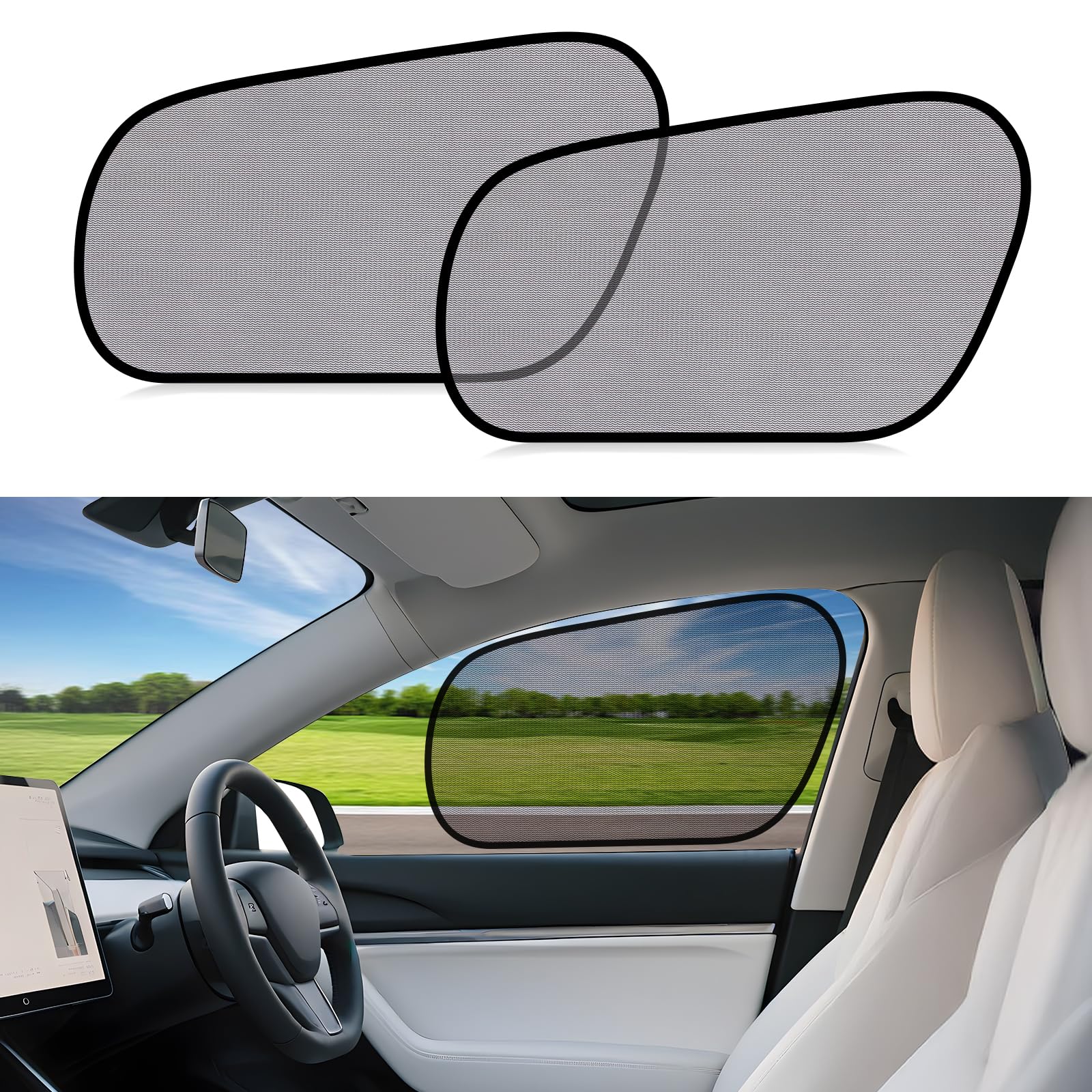 ZATOOTO Car Window Shades for Tesla Model Y - Sun Shade Transparent Front Window, Car Window Covers Blocks 95% UV & Heat, No Adhesive, Easy Install &