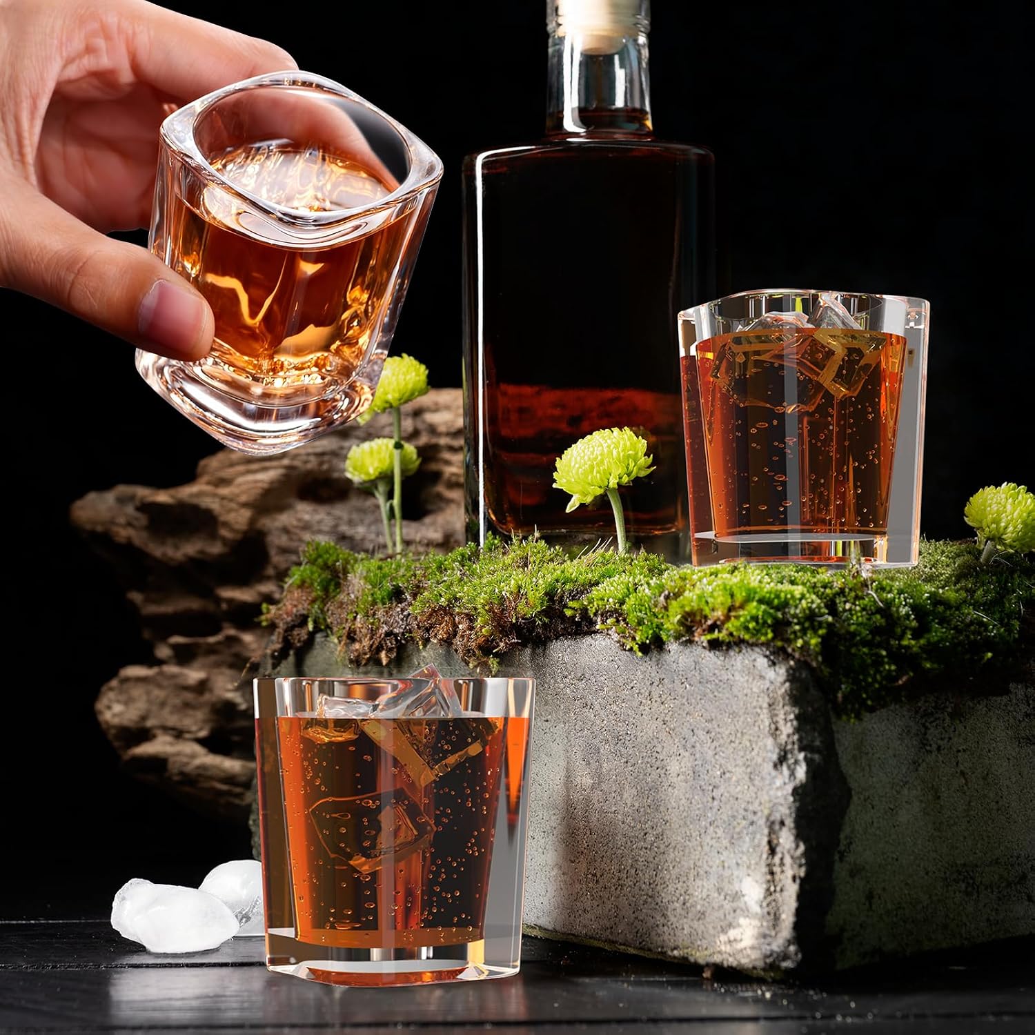 6 Pack Heavy Base Shot Glasses Bulk, 2.2 oz Clear Tequila Espresso Square Whiskey Shot Glass Set for Vodka, Whiskey, Tequila, Espressos, Spirits & Liquors
