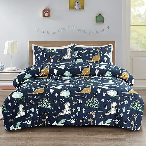 HollyHOME Juego de edredón de 2 piezas tamaño individual para niños, bonito juego de ropa de cama de dinosaurio, 66 x 86 pulgadas