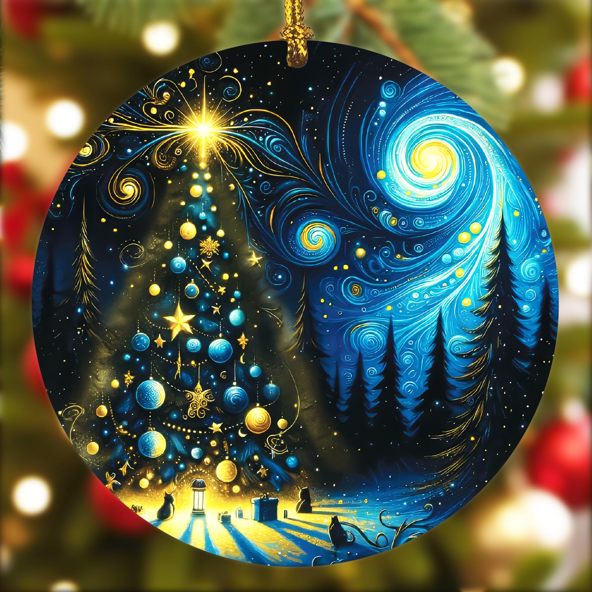 Décoration de sapin de Noël étoilé avec boîte cadeau élégante pour offrir aux fêtes