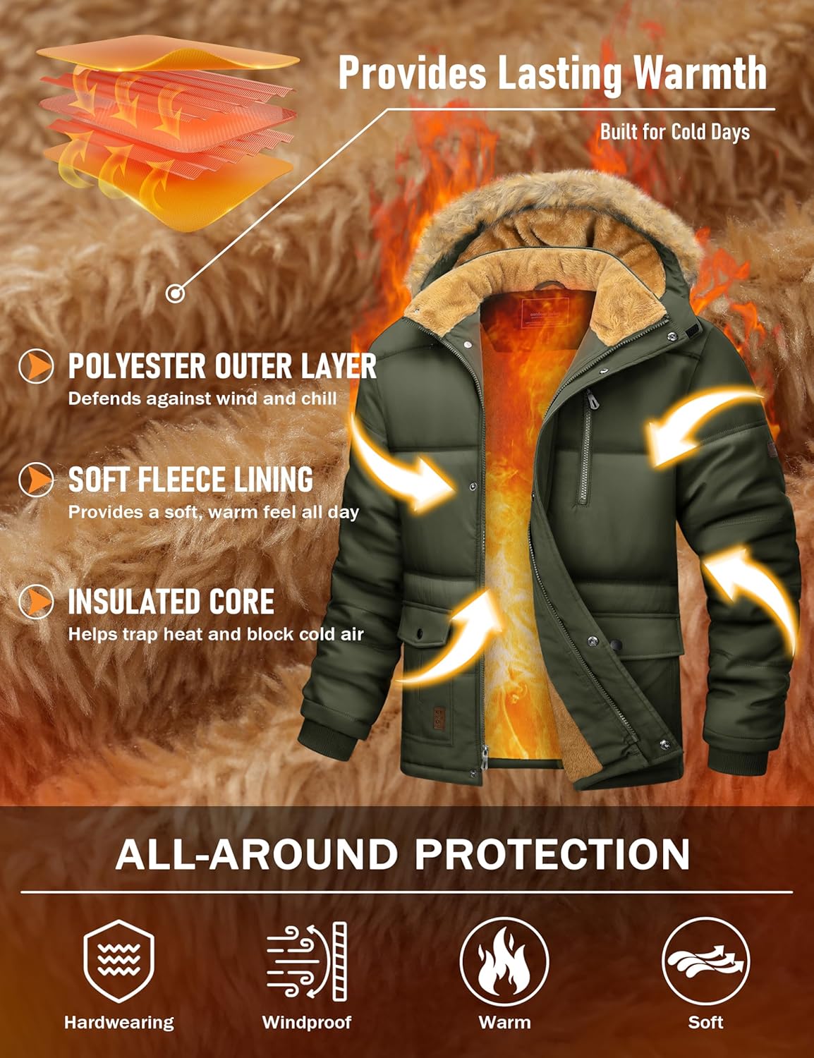 MAGCOMSEN Men's Winter Jacket Fleece Lined Water Repellent Windproof Warm Parka Winter Coat with Hood - Image 4