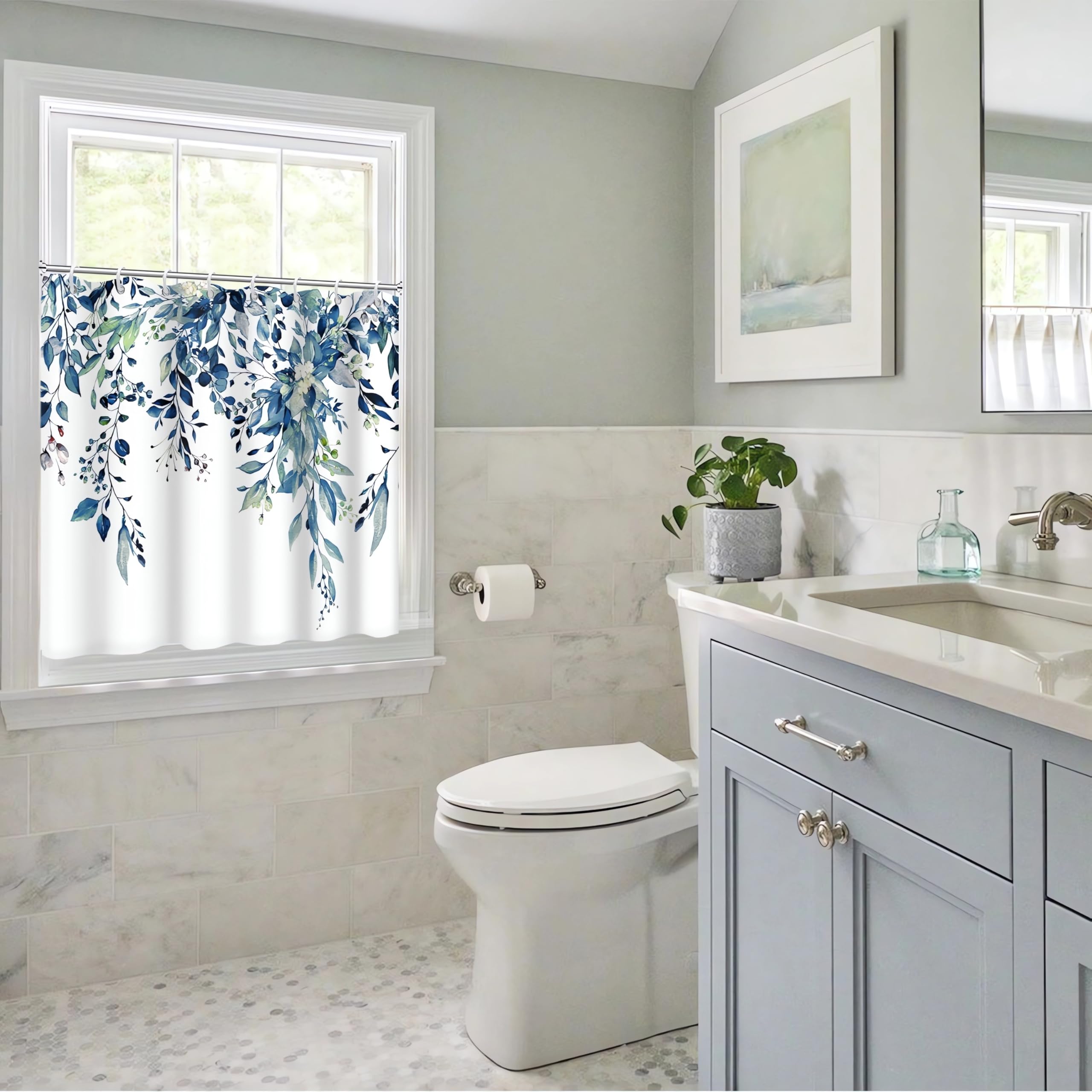 Best Window Shower Curtains for 2026 1 Ruelvth Blue Eucalyptus Shower Window Curtain for Bathroom 40x36 Inch — product photo