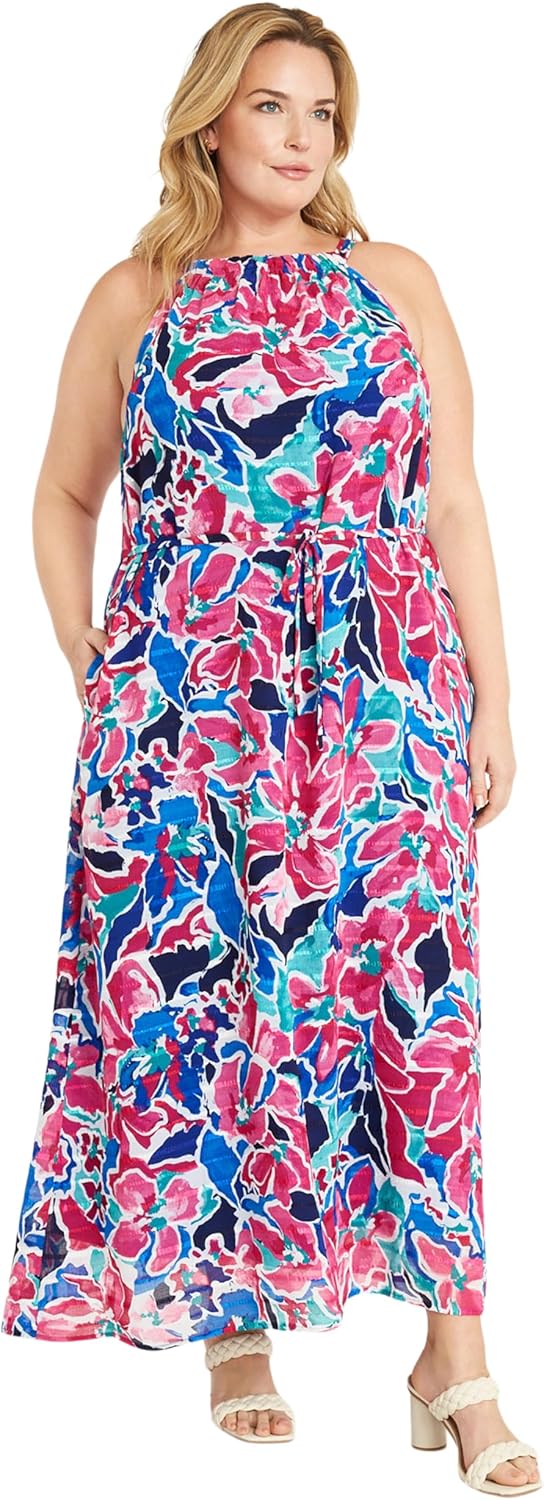 Maggy London Womens Floral Printed Halter Maxi with Waist Tie - Image 5