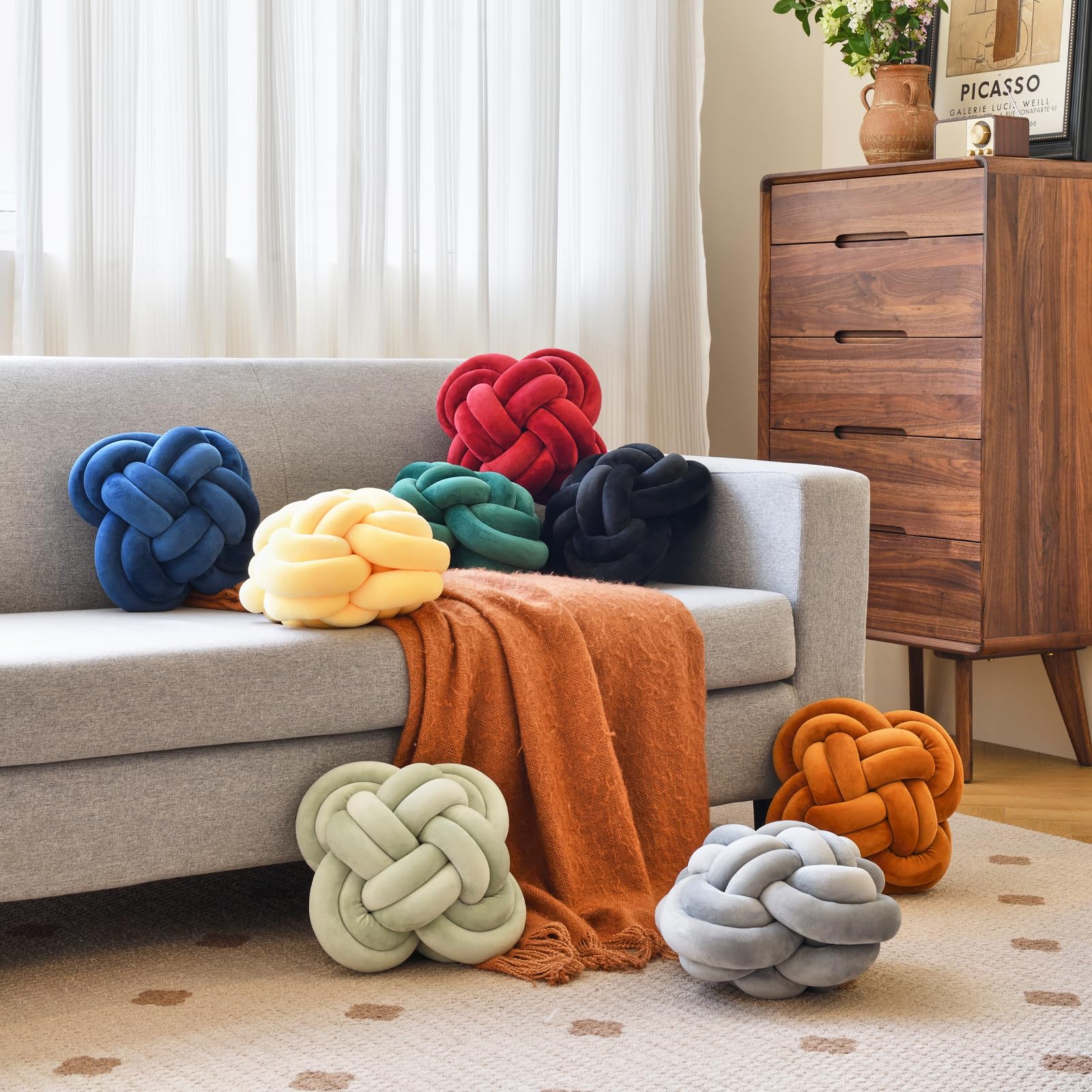 Xuyier Knotenkissen, dekorativer Wurfkissen mit Samtstoff für Couch, Bett, 30,5 cm, dekorativ, geknotet, quadratisch, Bodenkissen für Wohnzimmer, 30,5 cm, Salbeigrün