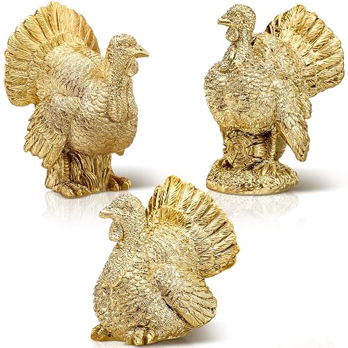 VioraWhite 3 Pack Fall Decor White and Gold Resin Figurine